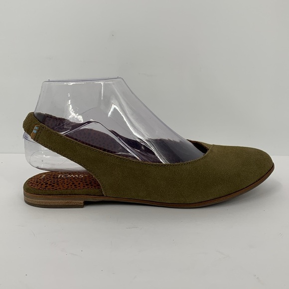 TOMS Julie slingback olive green suede leather flat shoes suede women new 6 - Picture 1 of 7